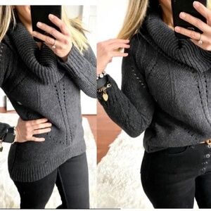 Ann Taylor LOFT Charcoal Gray Cowl Neck Asymmetrical Hem Sweater Size M